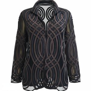 Chico’s Travelers Geometric Mesh Sheer Hook & Eye Jacket Size 1 (US 8/10)